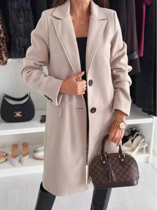 Lapel Collar Long Sleeve Coat - Brinxx Couture