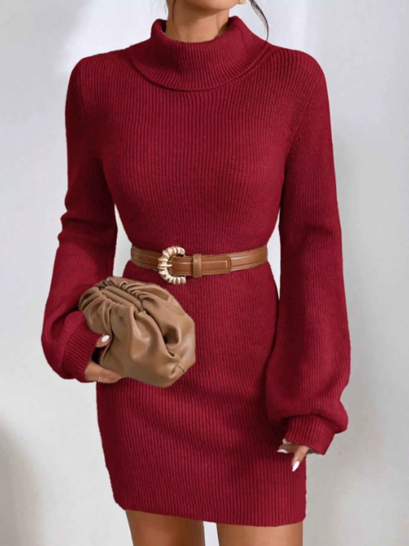 Turtleneck Ribbed Knit Sweater Dress - Cozy Chic - Brinxx Couture