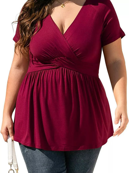 Plus Size Surplice Short Sleeve T-Shirt - Brinxx Couture