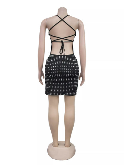 Rhinestone Embellished Bodycon Mini Dress - Brinxx Couture