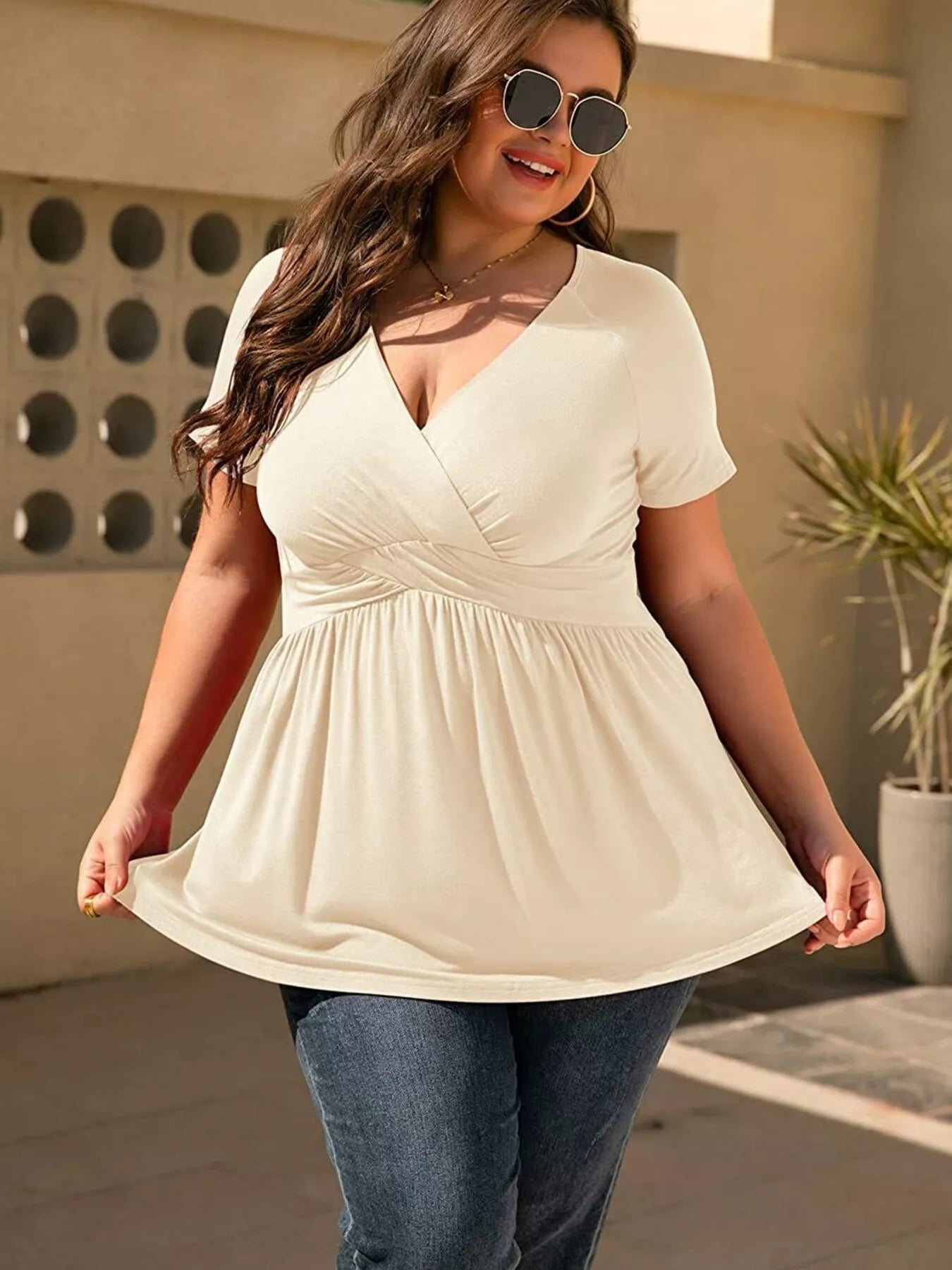 Plus Size Surplice Short Sleeve T-Shirt - Brinxx Couture