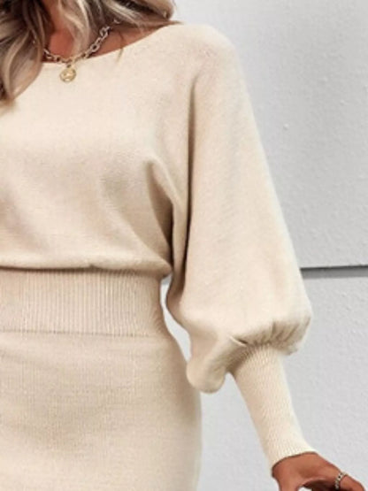 Lantern Sleeve Bodycon Sweater Dress - Cozy Chic - Brinxx Couture