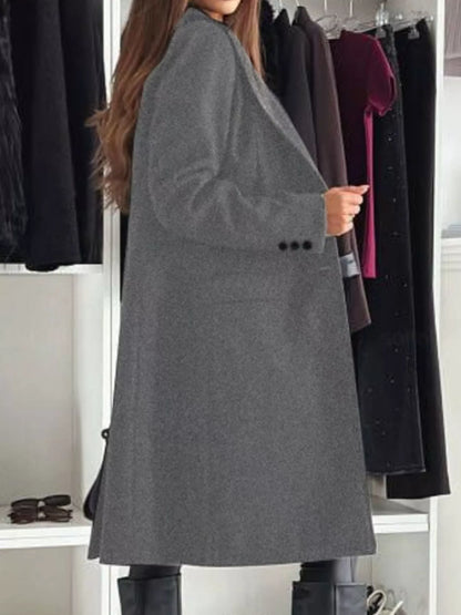 Lapel Collar Long Sleeve Coat - Brinxx Couture