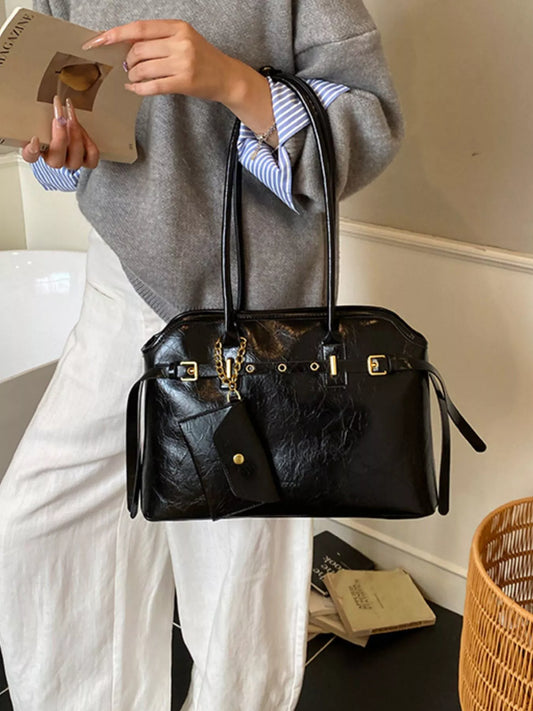 Vintage Buckle Decor Handbag - Classic PU Leather - Brinxx Couture