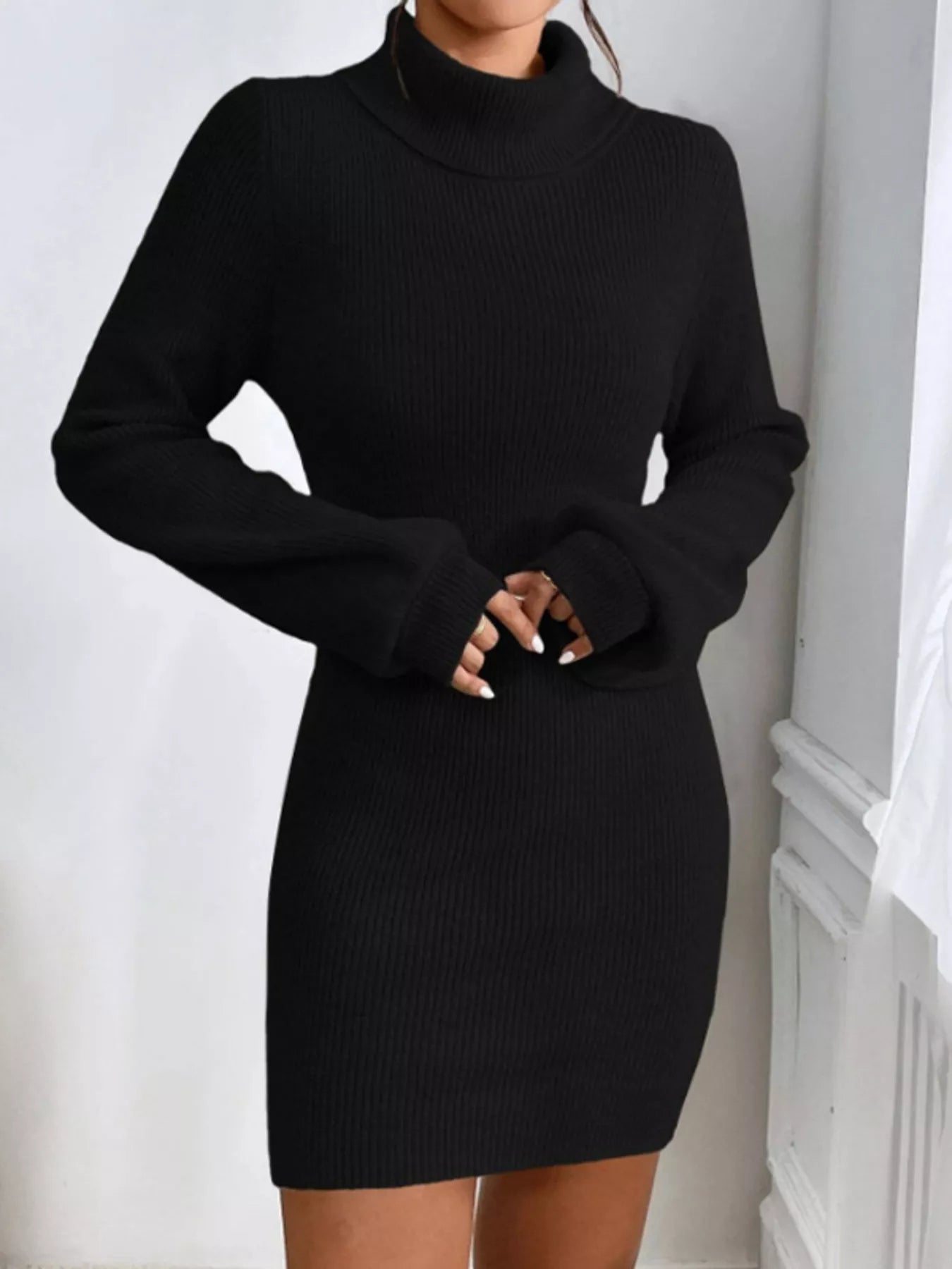 Turtleneck Ribbed Knit Sweater Dress - Cozy Chic - Brinxx Couture