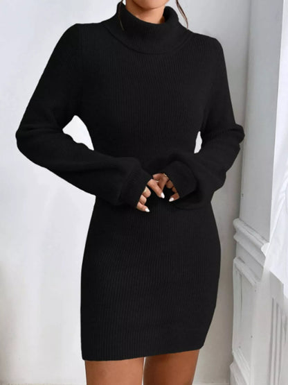 Turtleneck Ribbed Knit Sweater Dress - Cozy Chic - Brinxx Couture