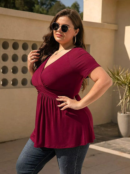 Plus Size Surplice Short Sleeve T-Shirt - Brinxx Couture