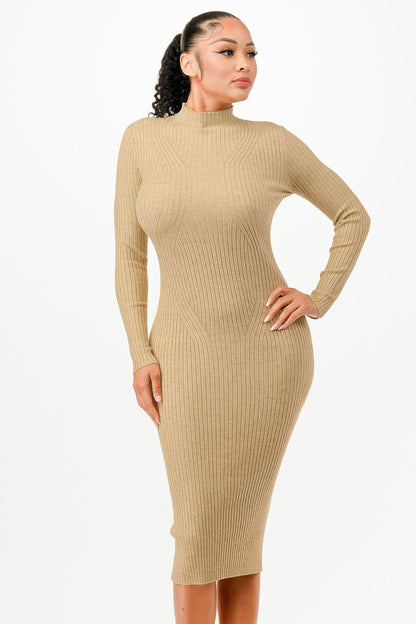 Stand Collar Sweater Bodycon Dress - Brinxx Couture