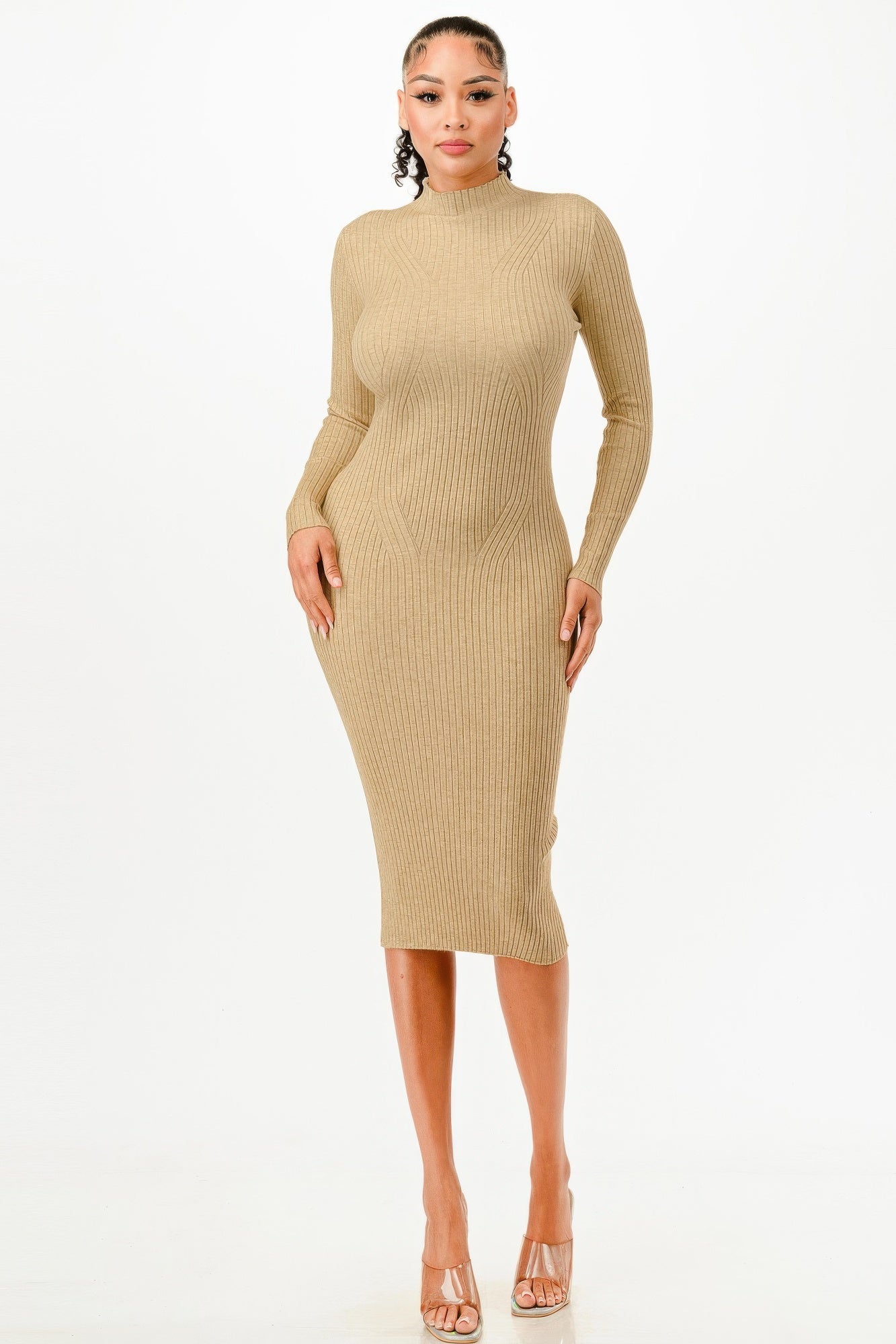Stand Collar Sweater Bodycon Dress - Brinxx Couture