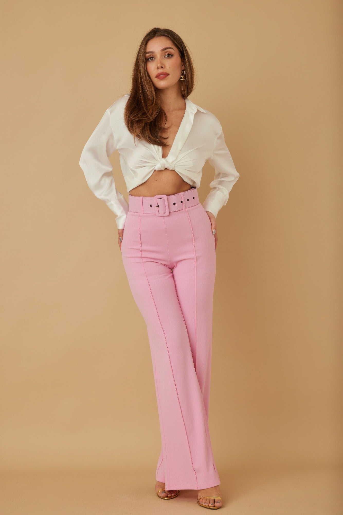 High Waist Buckle Belt Pants - Women's Slim Fit Pants - Brinxx Couture