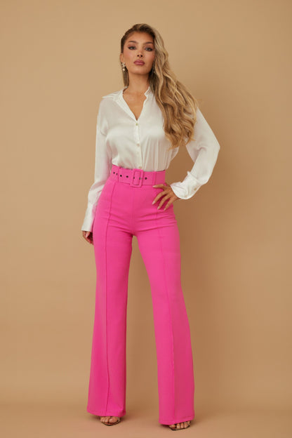 High Waist Buckle Belt Pants - Women's Slim Fit Pants - Brinxx Couture