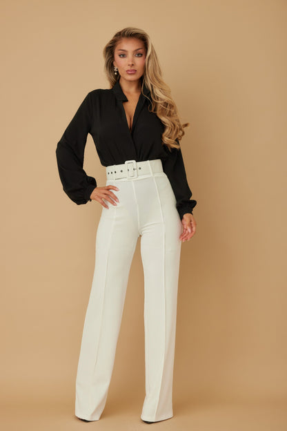 High Waist Buckle Belt Pants - Women's Slim Fit Pants - Brinxx Couture