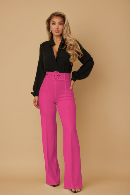 High Waist Buckle Belt Pants - Women's Slim Fit Pants - Brinxx Couture