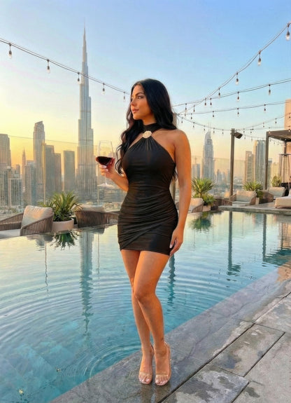 Sleeveless Mini Dress With A Halter Neck - Brinxx Couture