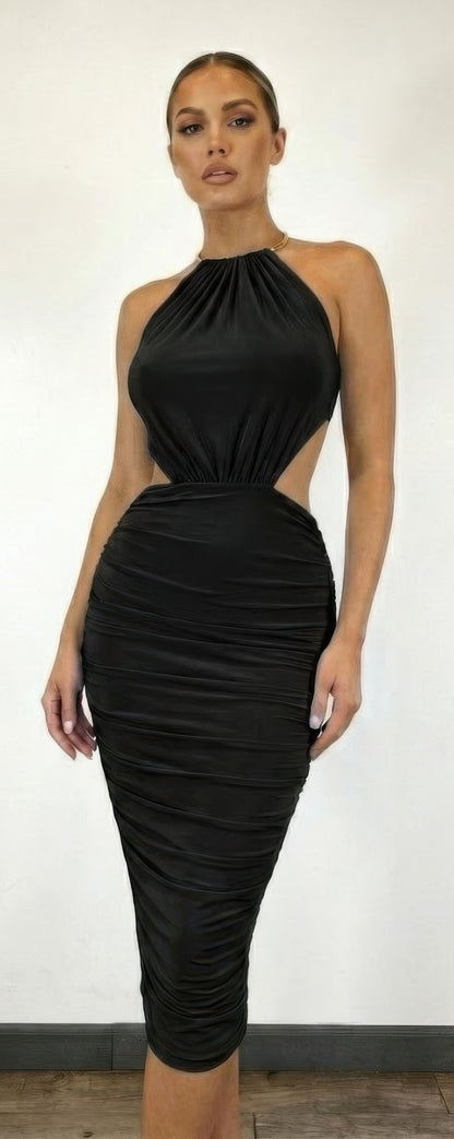 Bodycon Midi Dress, Gold Tone Is Visible At Neck - Brinxx Couture