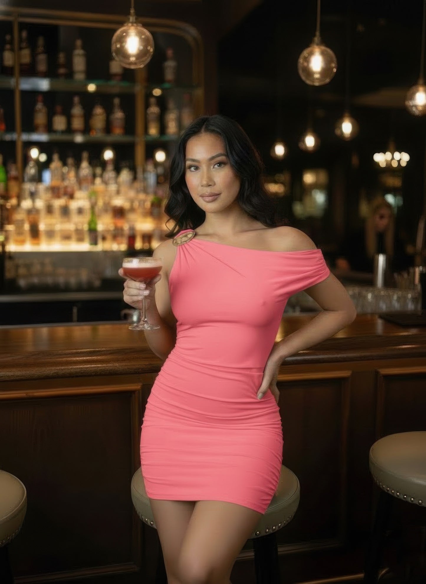 The Right Shoulder Is Gathered Mini Dress - Brinxx Couture