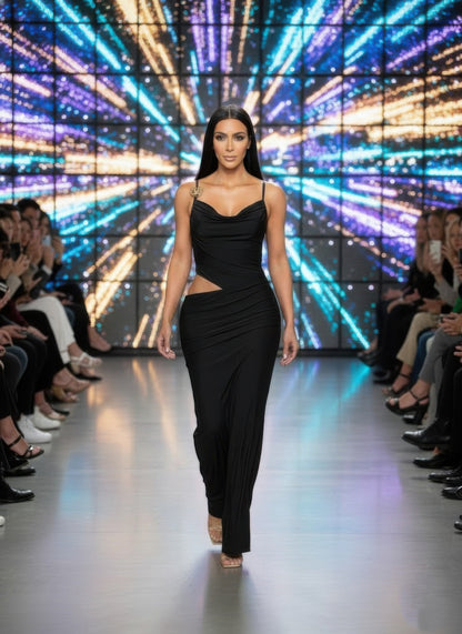 A Cowl Neckline Two-piece Illusion Maxi - Brinxx Couture