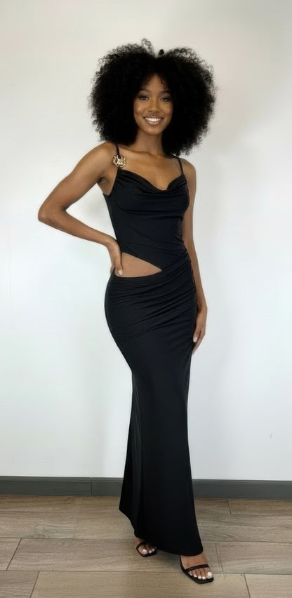 A Cowl Neckline Two-piece Illusion Maxi - Brinxx Couture