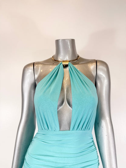 Strapless Necklace Detail Open Back Midi Dress - Brinxx Couture