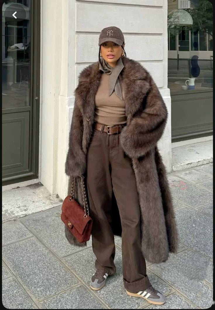 Vintage Collar Brown Faux Fur Coat - Luxury Winter - Brinxx Couture