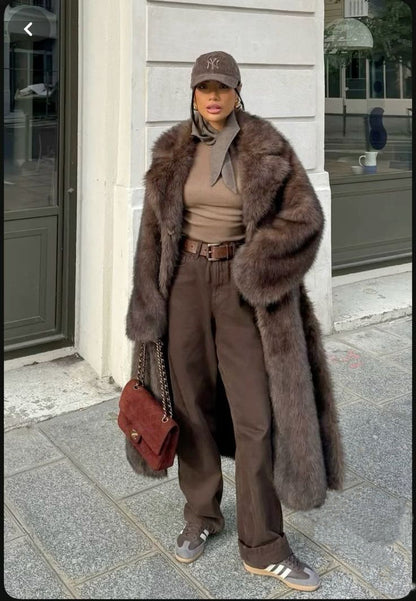 Vintage Collar Brown Faux Fur Coat - Luxury Winter - Brinxx Couture