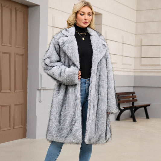 Knee Length Faux Fur Coat - Brinxx Cuture