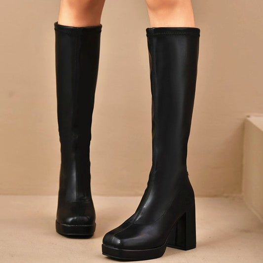 Knee-High Chunky Leather Boots - Brinxx Couture