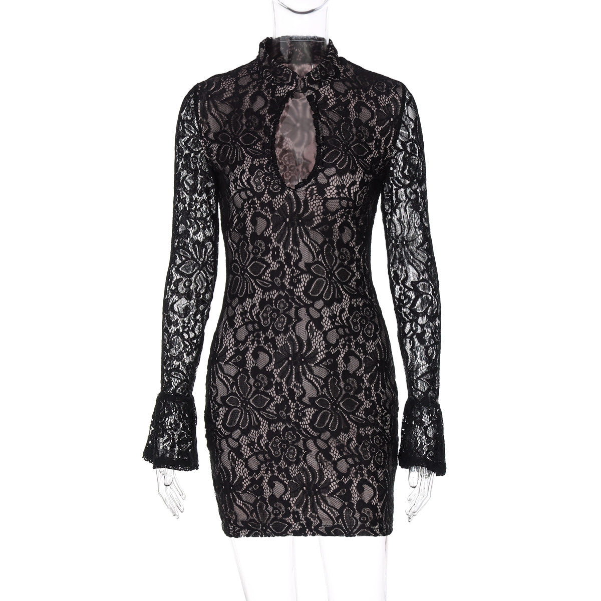 Sexy Lace Cutout Hip Flare Dress - Brinxx Couture Sexy Lace Cutout Hip Flare Dress - Brinxx Couture