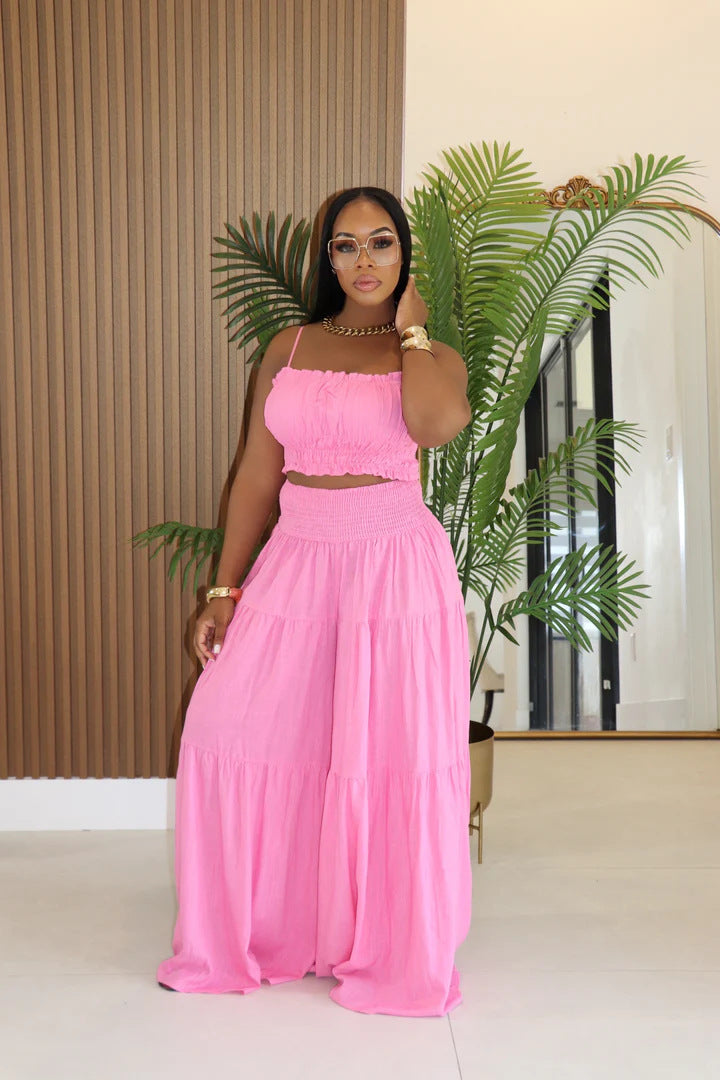 Spaghetti Strap Two Piece Wide Leg Pants Set - Brinxx Couture