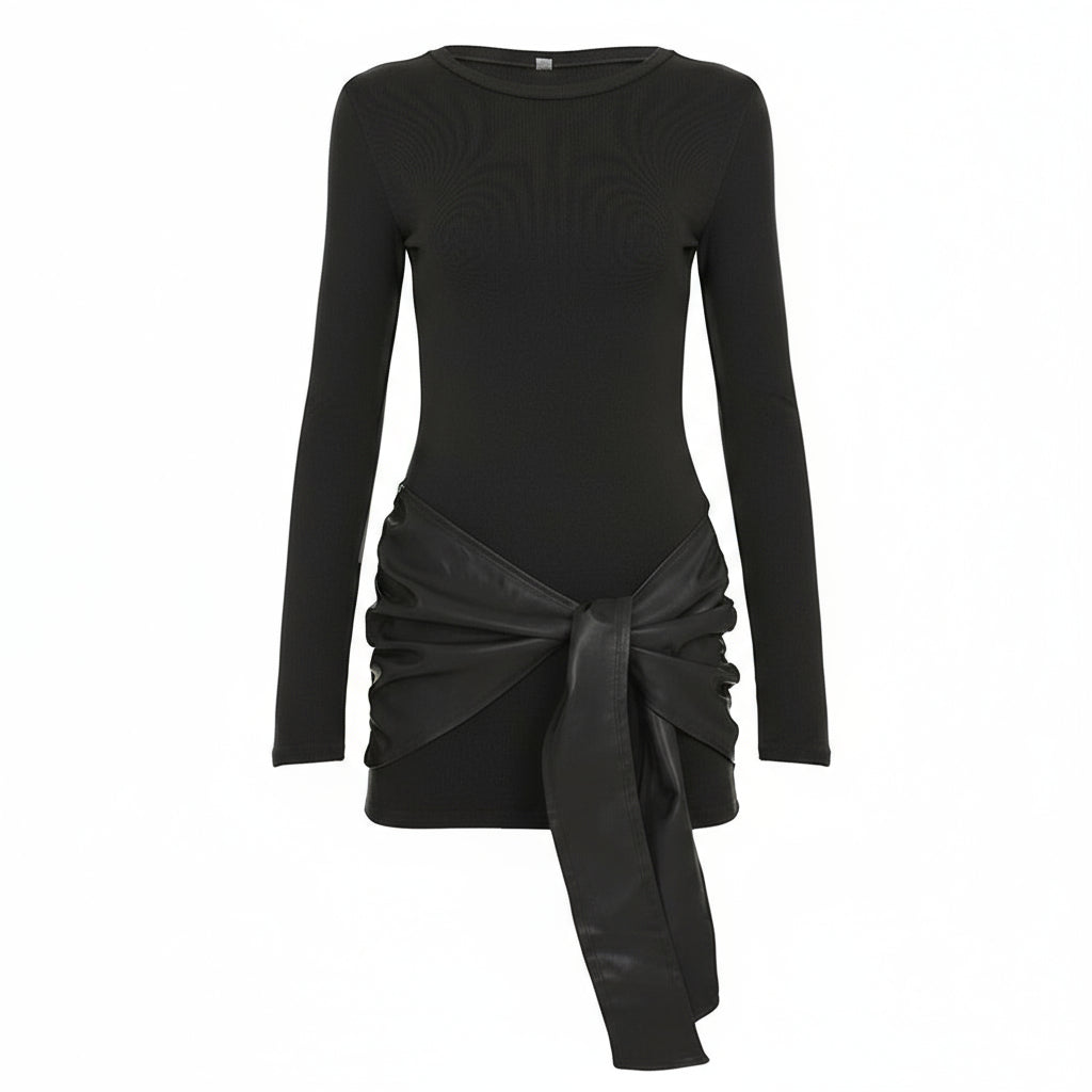 Ruched Bodycon Dress with Bow Detail - Long Sleeve - Brinxx Couture