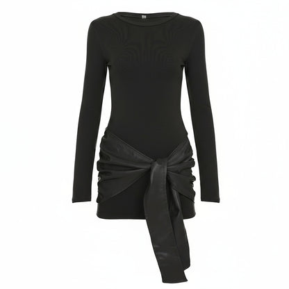 Ruched Bodycon Dress with Bow Detail - Long Sleeve - Brinxx Couture