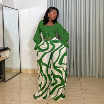 Two Piece Long Sleeve Loose Wide Leg Set - Brinxx Couture