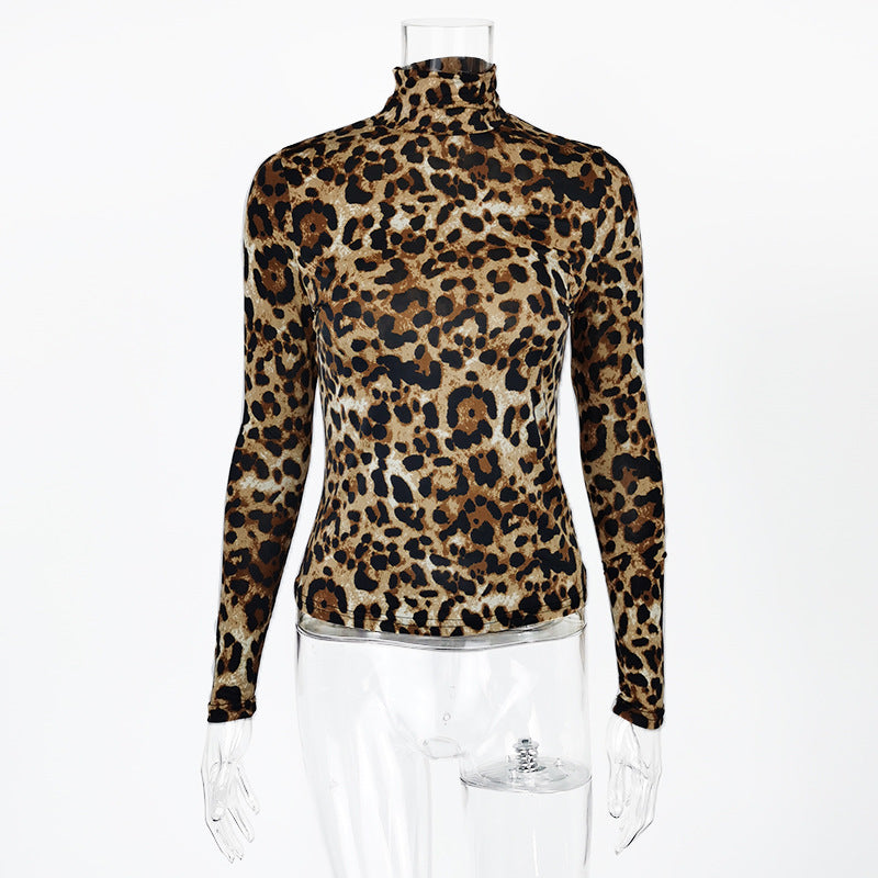 Leopard Print Long Sleeve Bodysuit - High Neck Slim Fit - Brinxx Couture