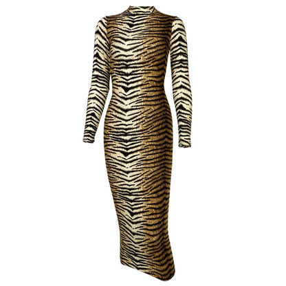 Leopard Print Long Sleeve Bodycon Dress - Sexy Slim Fit - Brinxx Couture