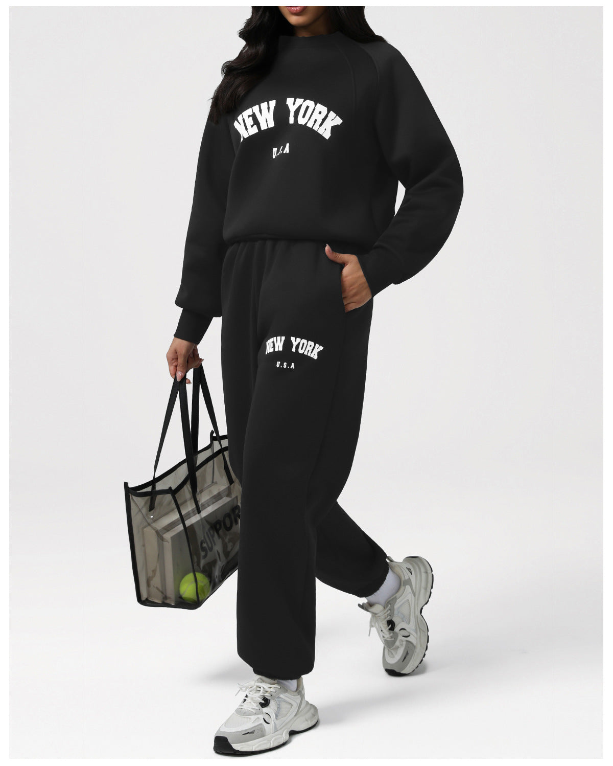 Letter Graphic Long Sleeve Sweat Suit - Brinxx Couture