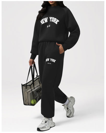 Letter Graphic Long Sleeve Sweat Suit - Brinxx Couture