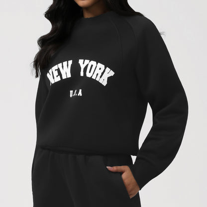Letter Graphic Long Sleeve Sweat Suit - Brinxx Couture