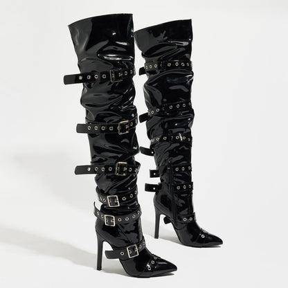 Over-the-Knee Pointed Toe Heel Boots with Zipper - Brinxx Couture