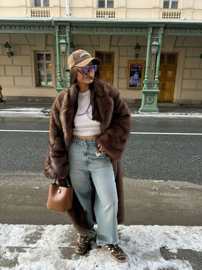 Vintage Collar Brown Faux Fur Coat - Luxury Winter - Brinxx Couture