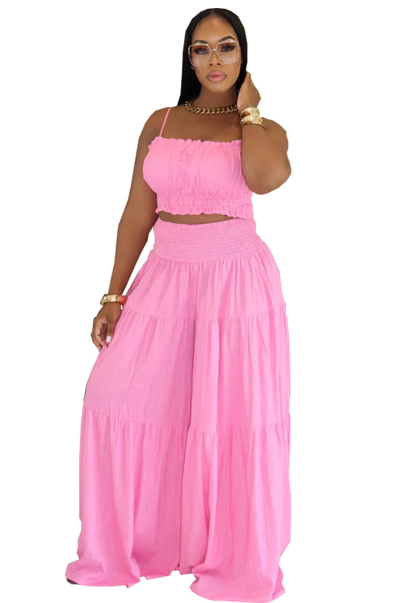 Spaghetti Strap Two Piece Wide Leg Pants Set - Brinxx Couture