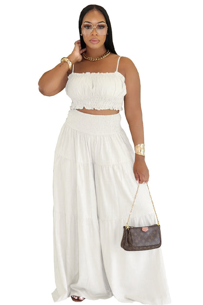 Spaghetti Strap Two Piece Wide Leg Pants Set - Brinxx Couture