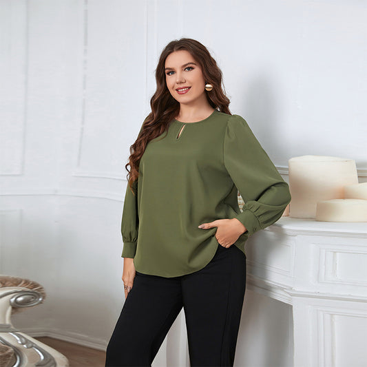 Round Neck Long Sleeve Plus Size Blouse - Comfortable Everyday Wear - Brinxx Couture