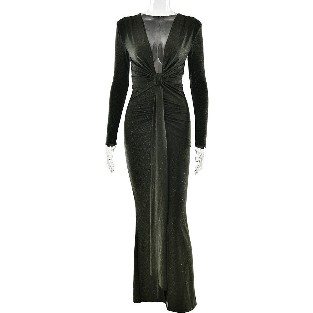 Sexy Deep V Plunge Slit Ribbon Dress - Brinxx Couture