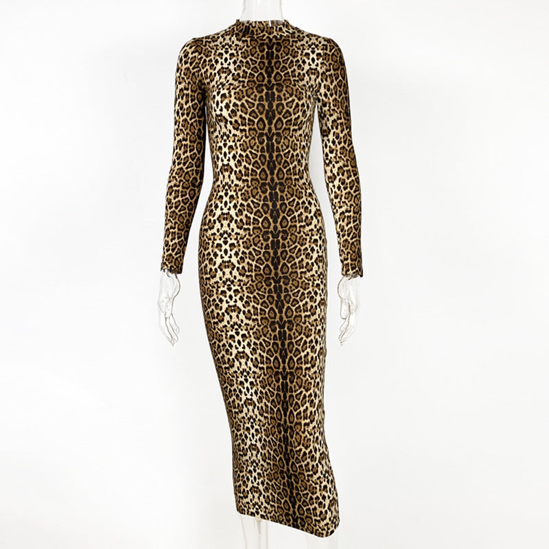 long sleeve leopard print bodycon dress Aria Cove high neck long sleeve bodycon maxi dress in leopard print