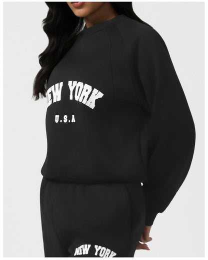 Letter Graphic Long Sleeve Sweat Suit - Brinxx Couture