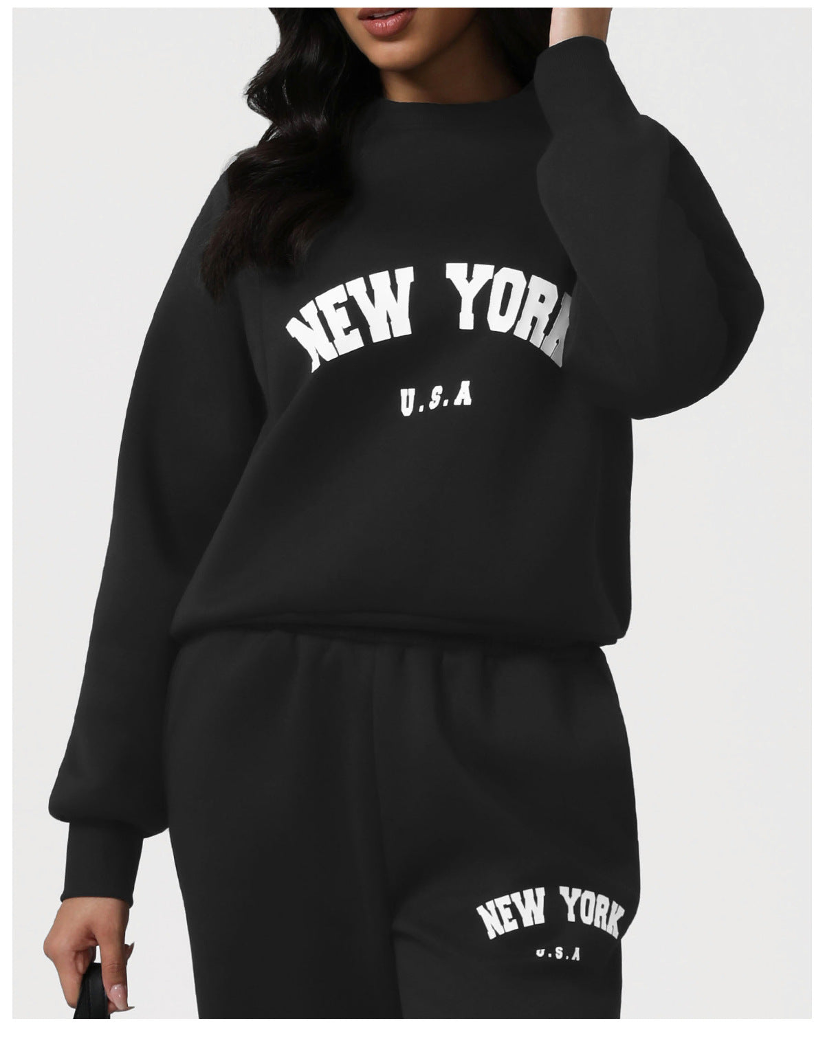 Letter Graphic Long Sleeve Sweat Suit - Brinxx Couture