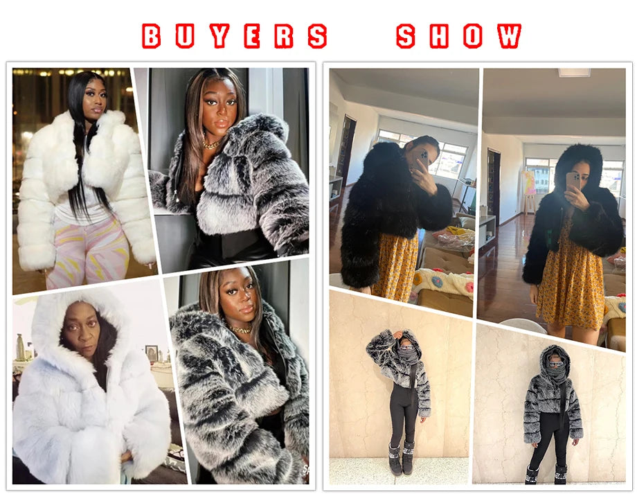 Hooded Faux Fur Cropped Jacket - Cozy Winter Coat - Brinxx Couture