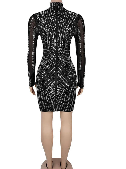 Black Mesh Rhinestone Party Dress - Crystal Glam - Brinxx Couture