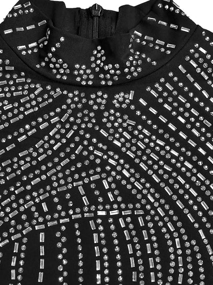 Black Mesh Rhinestone Party Dress - Crystal Glam - Brinxx Couture