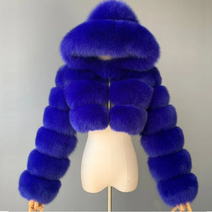 Hooded Faux Fur Cropped Jacket - Cozy Winter Coat - Brinxx Couture